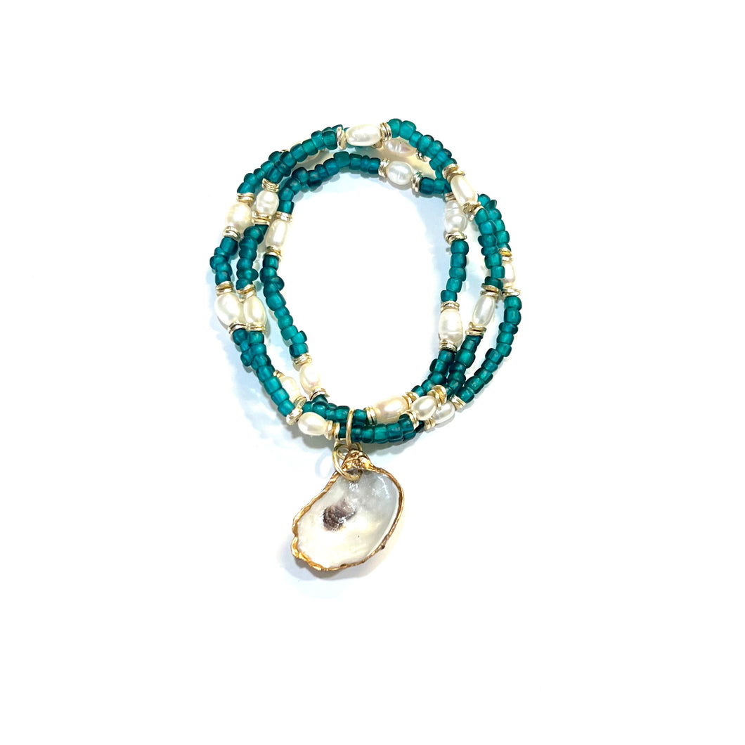 Sadie Pearl Bracelet | Teal Sea Glass